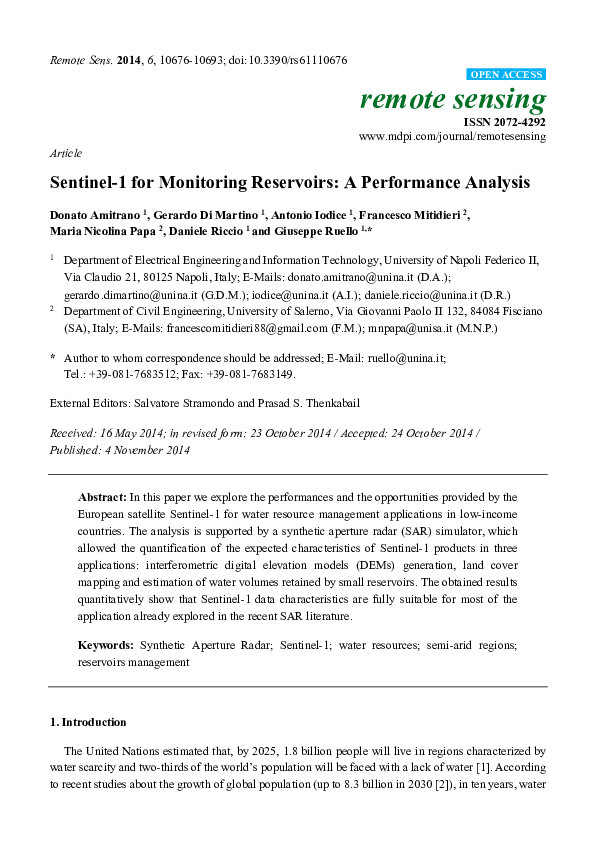 (PDF) Sentinel-1 for Monitoring Reservoirs: A Performance Analysis