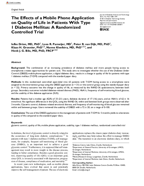 (PDF) The Effects of a Mobile Phone Application on Quality of Life in ...