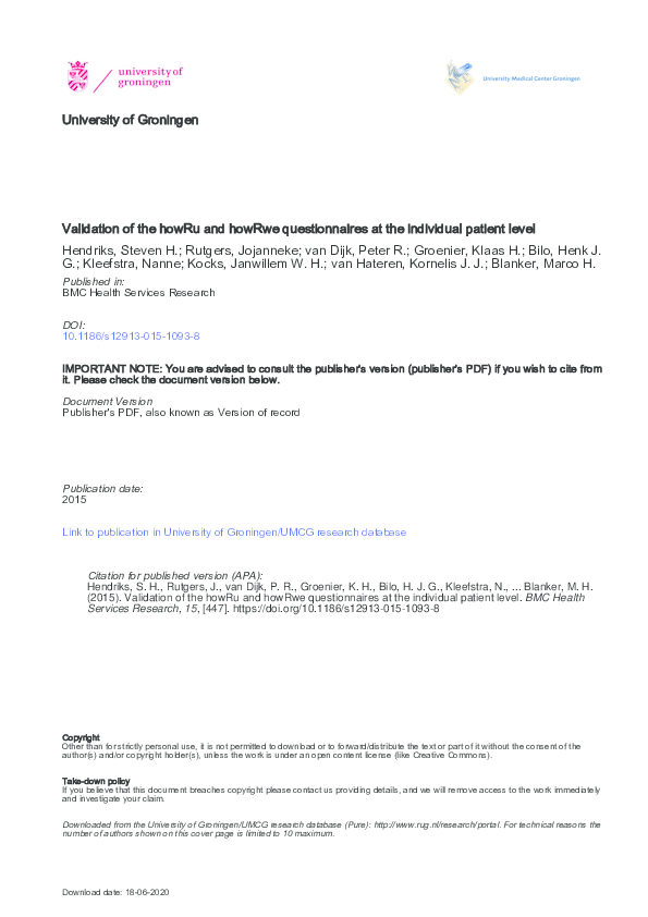 (PDF) Validation of the howRu and howRwe questionnaires at the ...