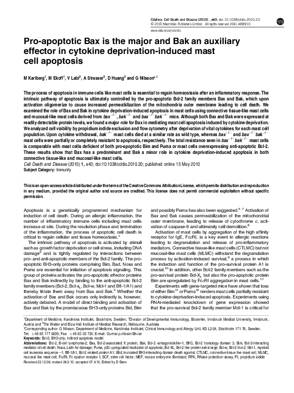 (PDF) Pro-apoptotic Bax is the major and Bak an auxiliary effector in ...