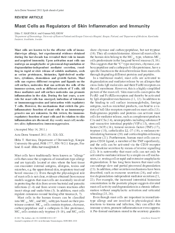(PDF) Mast cells as regulators of skin inflammation and immunity