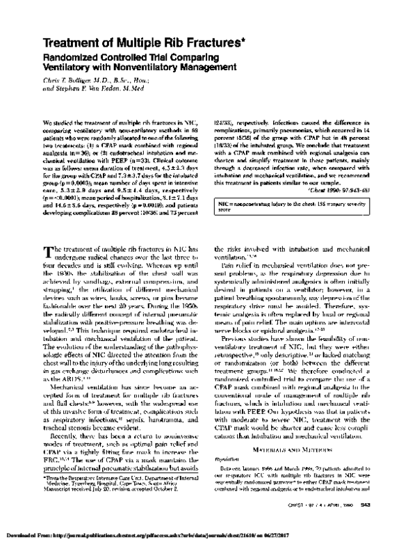 (PDF) Treatment of multiple rib fractures. Randomized controlled trial ...
