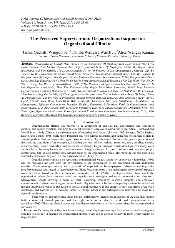 (PDF) The Perceived Supervisor and Organizational support on ...