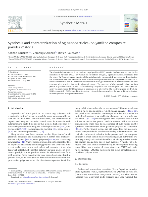 (PDF) Synthesis and characterization of Ag nanoparticles polyaniline ...