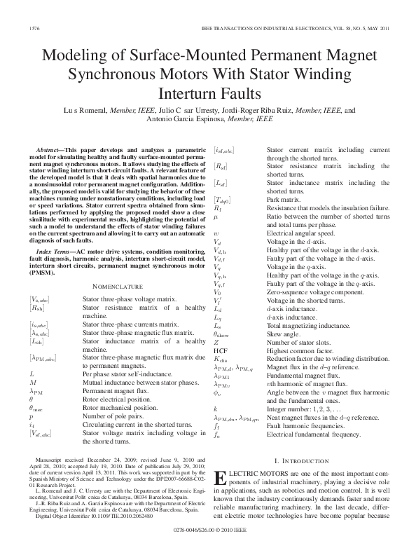 (PDF) Modeling of Surface-Mounted Permanent Magnet Synchronous Motors ...