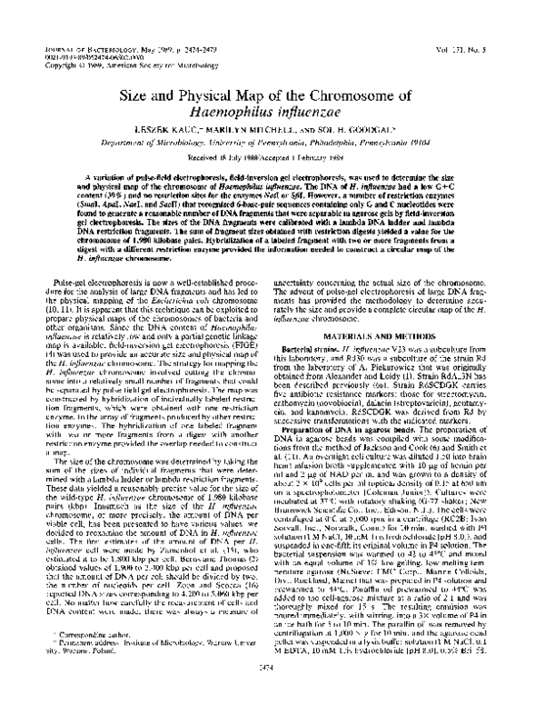(PDF) The size and a physical map of the chromosome of Haemophilus ...