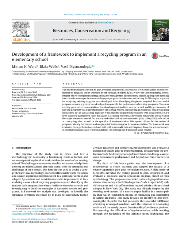 (PDF) Development of a framework to implement a recycling program in an ...