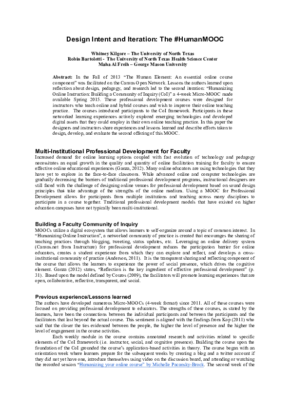 (PDF) Design Intent and Iteration: The #HumanMOOC