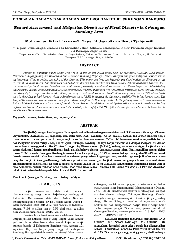(PDF) Penilaian Bahaya Dan Arahan Mitigasi Banjir DI Cekungan Bandung
