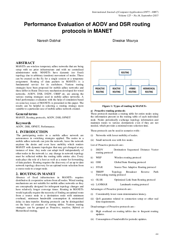 (PDF) Performance Evaluation of AODV and DSR routing protocols in MANET