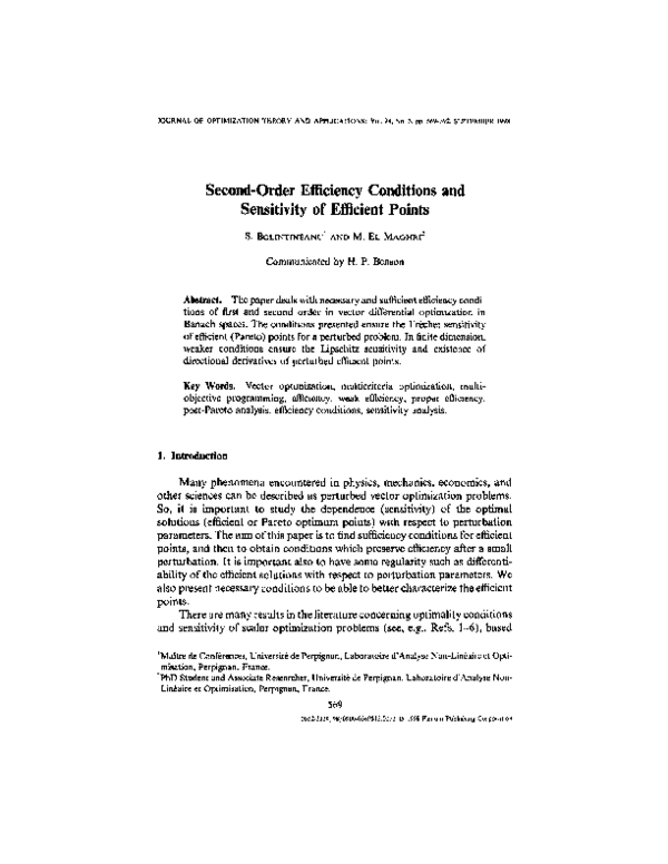 (PDF) Second-Order Efficiency Conditions and Sensitivity of Efficient ...
