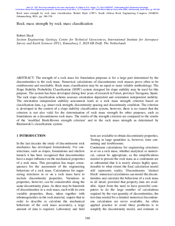 (PDF) Rock mass strength by rock mass classification