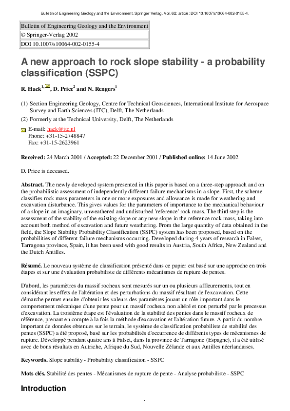 (PDF) A new approach to rock slope stability – a probability ...