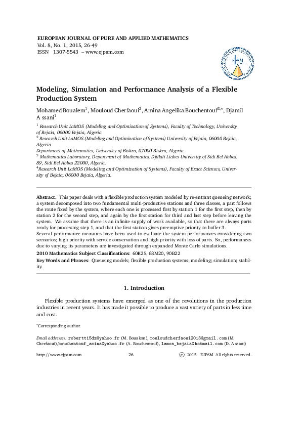 (PDF) Modeling, Simulation and Performance Analysis of a Flexible ...