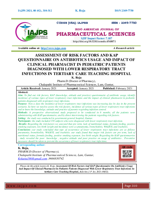 (PDF) ASSESSMENT OF RISK FACTORS AND KAP QUESTIONNAIRE ON ANTIBIOTICS ...