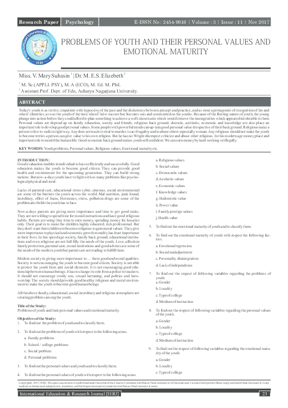 Emotional Maturity Research Papers Academia Edu