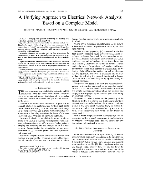 (PDF) A unifying approach to electrical network analysis based on a ...