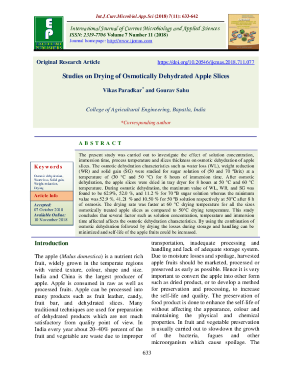 (PDF) Studies on Drying of Osmotically Dehydrated Apple Slices