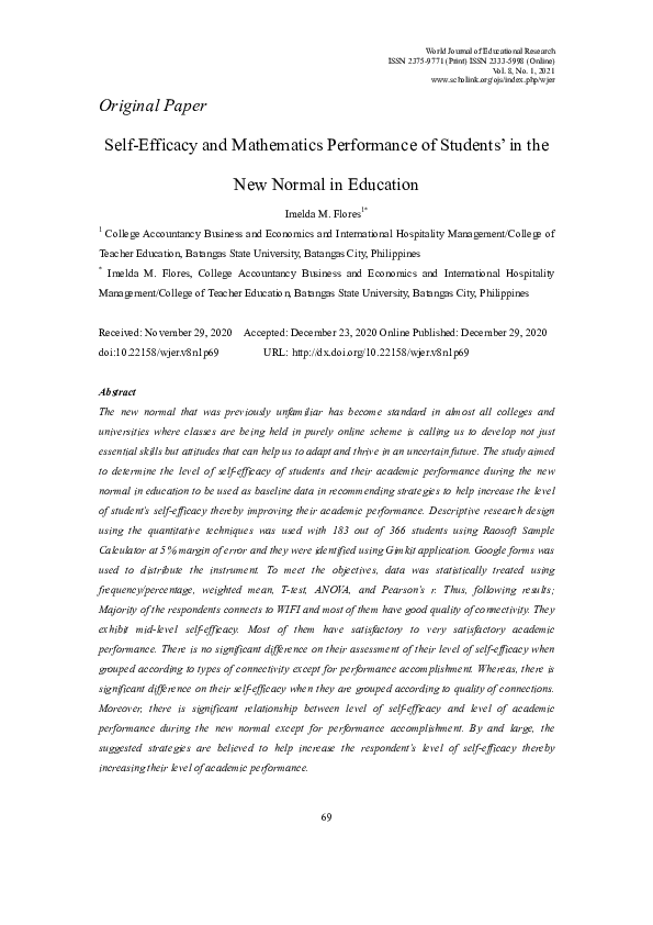 (PDF) Self-Efficacy and Mathematics Performance of Students’ in the New ...