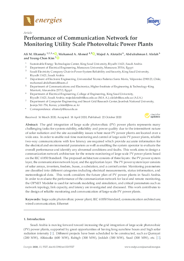 (PDF) Performance of Communication Network for Monitoring Utility Scale ...