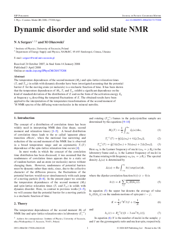 (PDF) Dynamic disorder and solid state NMR