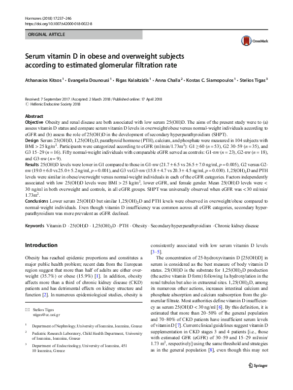 (PDF) Serum vitamin D in obese and overweight subjects according to ...