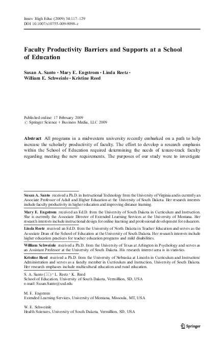 (PDF) Faculty Productivity Barriers and Supports at a School of Education