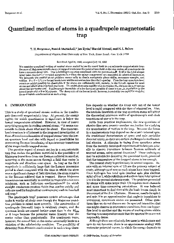(PDF) Quantized motion of atoms in a quadrupole magnetostatic trap