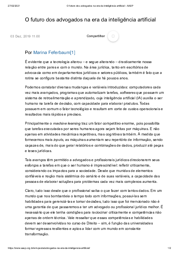 (PDF) O futuro dos advogados na era da inteligência artificial