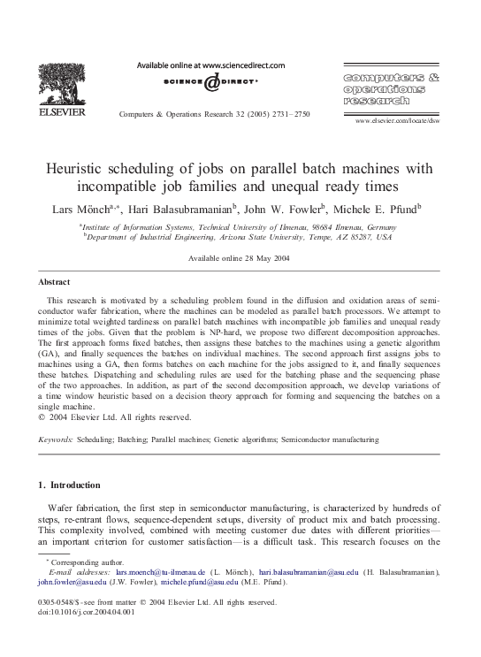(PDF) Heuristic scheduling of jobs on parallel batch machines with ...