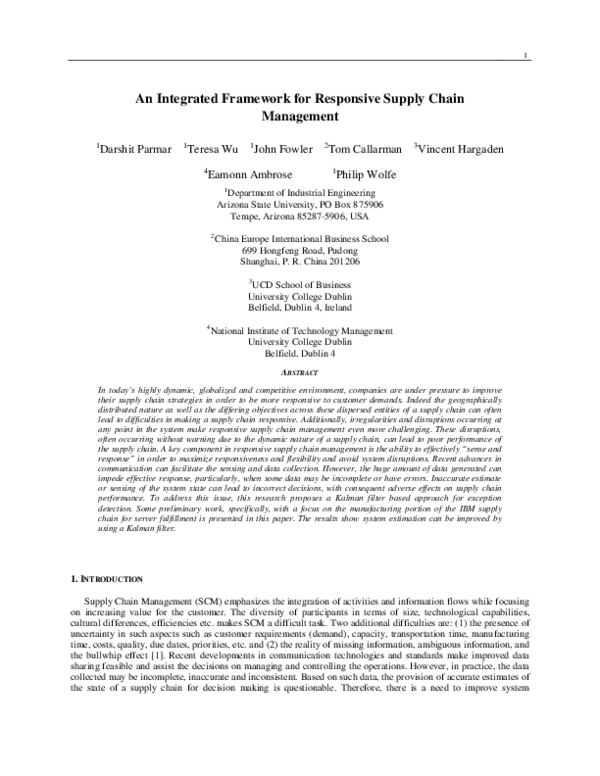 (PDF) An Integrated Framework for Responsive Supply Chain Management