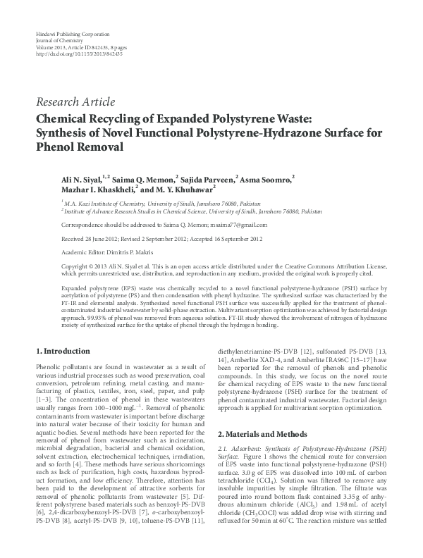 (PDF) Chemical Recycling of Expanded Polystyrene Waste: Synthesis of ...