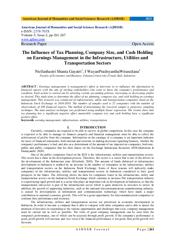 (PDF) The Influence of Tax Planning, Company Size, and Cash Holding on ...