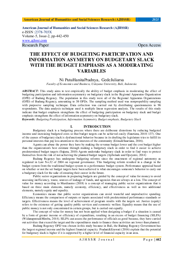 (PDF) THE EFFECT OF BUDGETING PARTICIPATION AND INFORMATION ASYMETRY ON ...