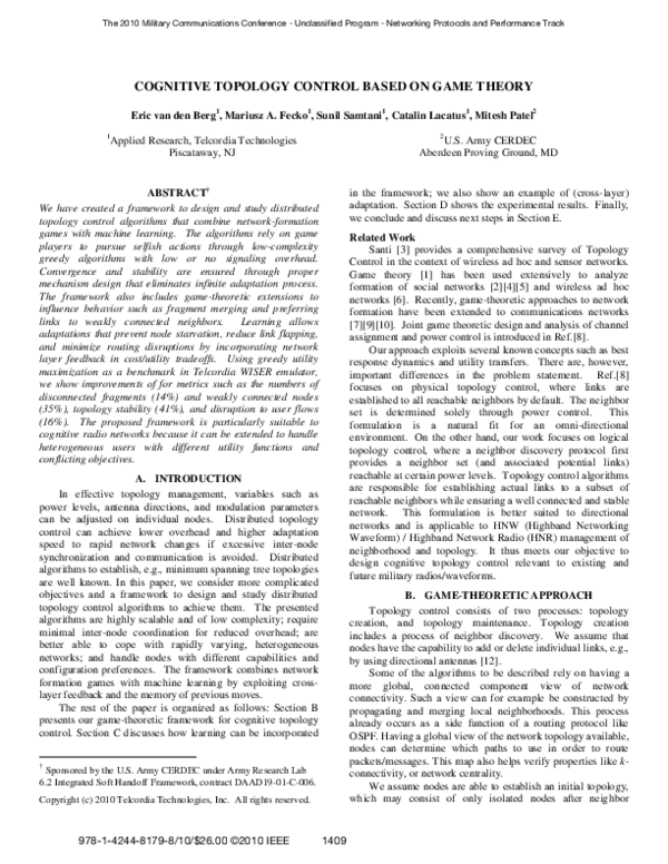 (PDF) Cognitive topology control based on game theory