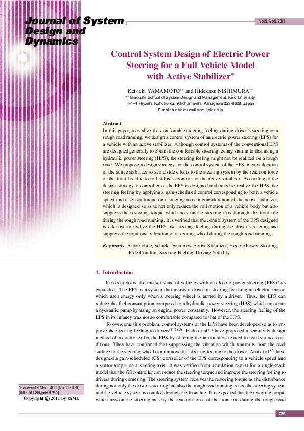(PDF) Control System Design of Electric Power Steering for a Full ...