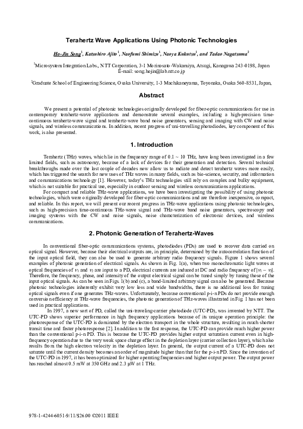 (PDF) Terahertz wave applications using photonic technologies