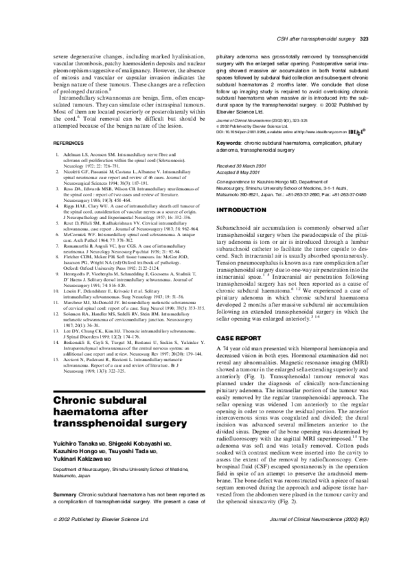 (PDF) Chronic subdural hematoma after transsphenoidal surgery