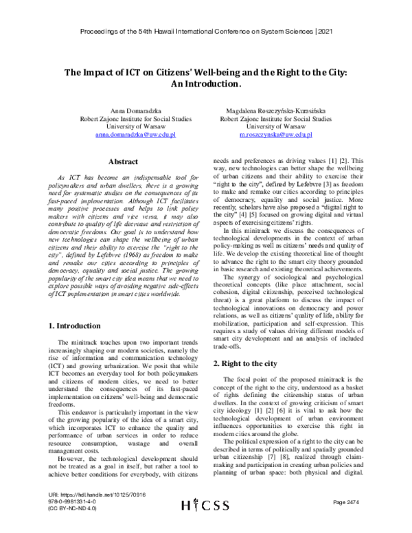 (PDF) The Impact of ICT on Citizens' Well-being and the Right to the ...