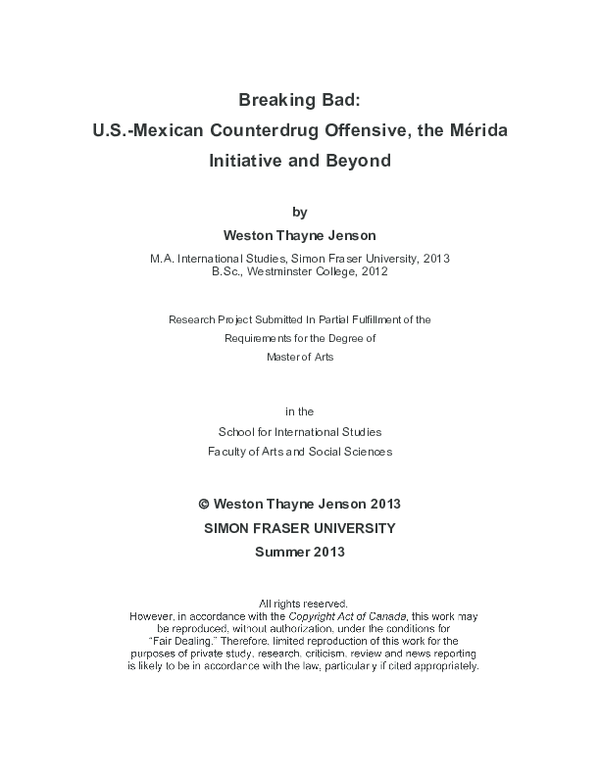 (PDF) Breaking bad: U.S.-Mexican counterdrug offensive, the Mérida ...