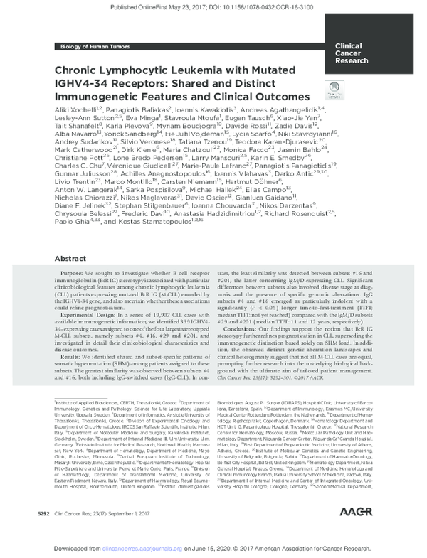 (PDF) Chronic Lymphocytic Leukemia with Mutated IGHV4-34 Receptors ...