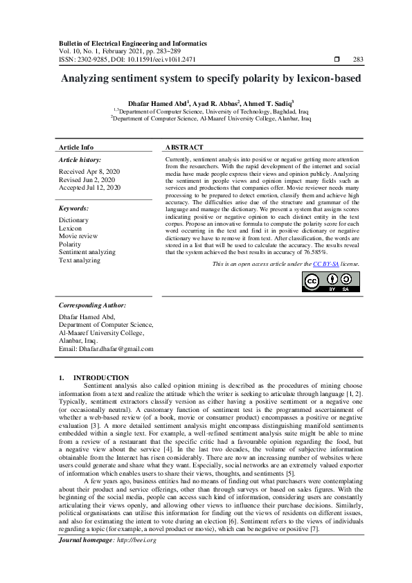 (PDF) Analyzing sentiment system to specify polarity by lexicon-based