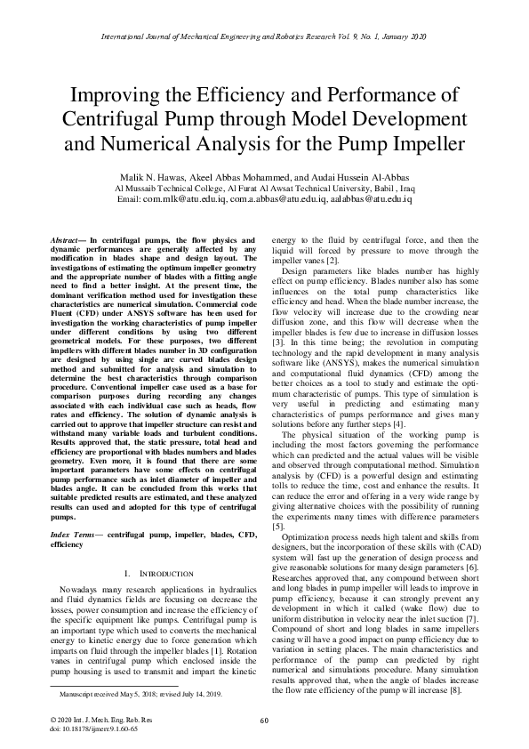 (PDF) Improving the Efficiency and Performance of Centrifugal Pump ...