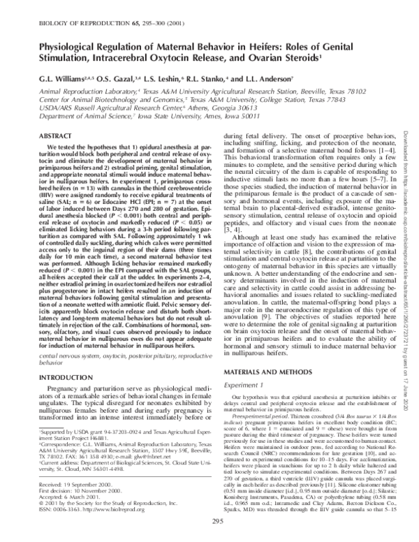 (PDF) Physiological Regulation of Maternal Behavior in Heifers: Roles ...