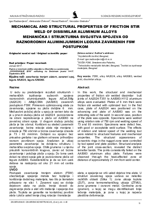(PDF) Mechanical and structural properties of friction stir weld of ...