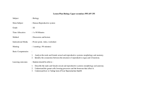 (PDF) Lesson Plan Biology Human Reproductive System for Upper secondary ...