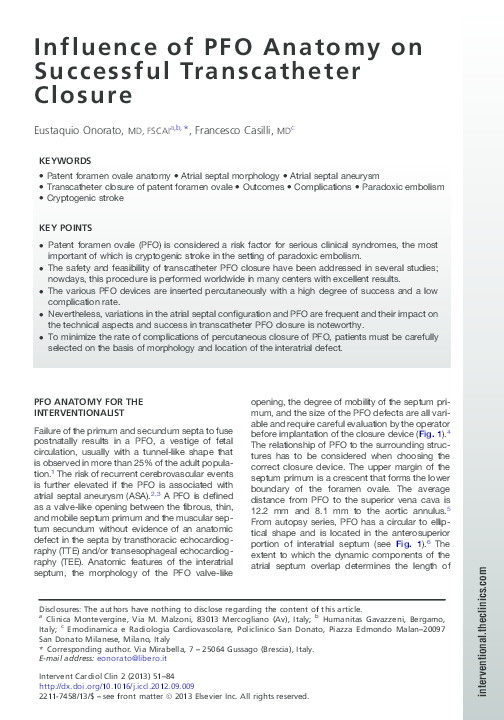 (PDF) Influence of PFO Anatomy on Successful Transcatheter Closure