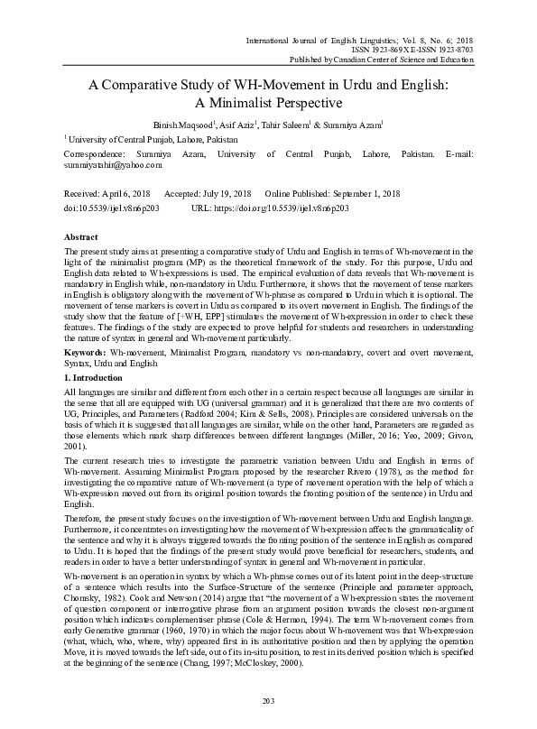  PDF A Comparative Study Of WH Movement In Urdu And English A Minimalist Perspective Asif 