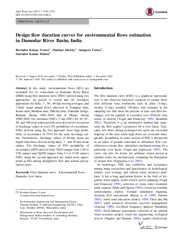 (PDF) Design flow duration curves for environmental flows estimation in ...