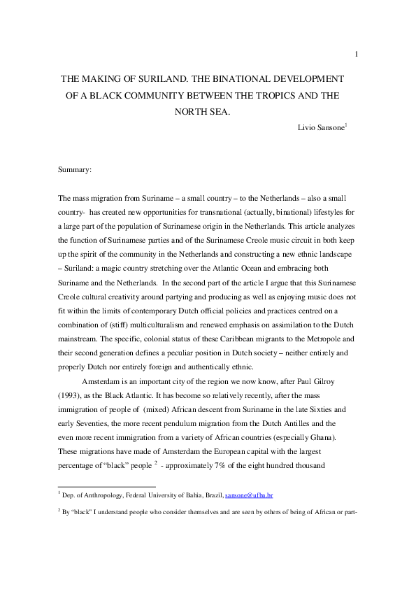 (PDF) The Making of Suriland. The Binational Development of a Black ...